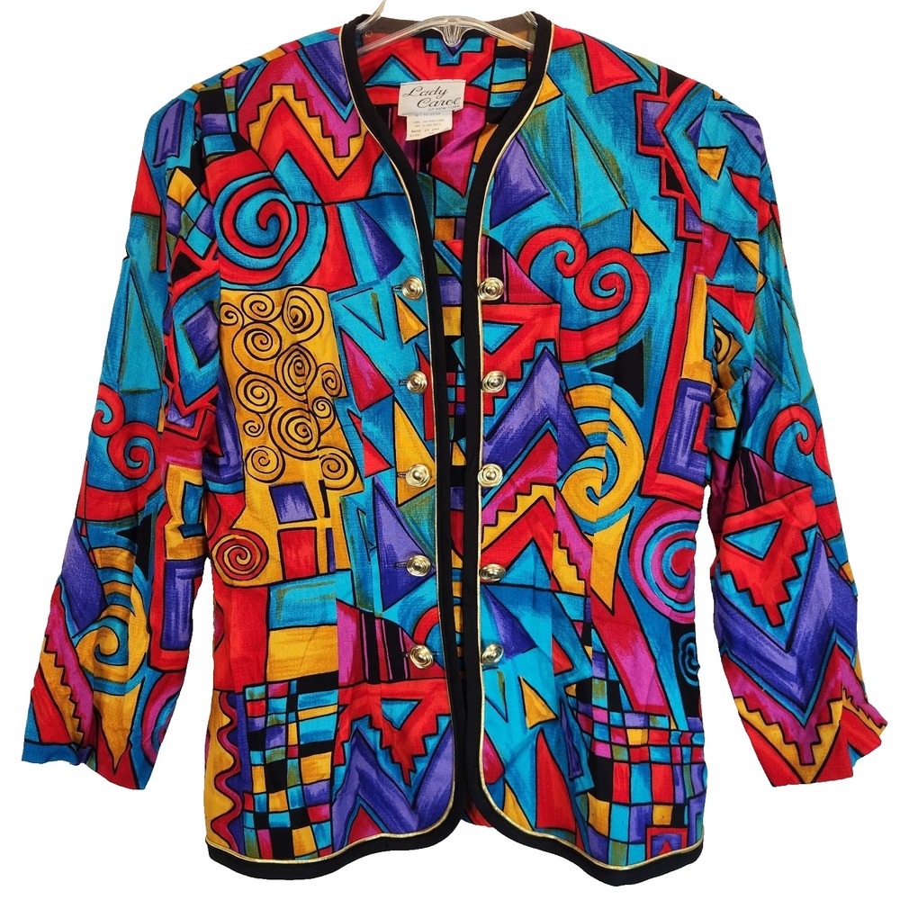 Vintage 80s 90s Lady Carol Geometric Colorblock Blazer Jacket Artsy Size 12